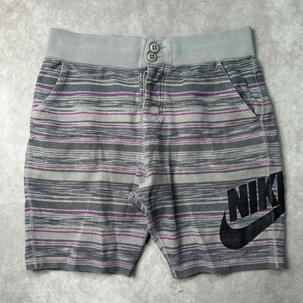 Nike FC Mens Grey Striped Knit Shorts 100% Cotton Size M 744421-003